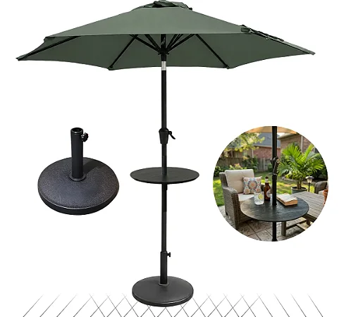 Ombrelone 2,30m Guarda Sol Com Mesa E Base Jardim Piscina Verde Escuro