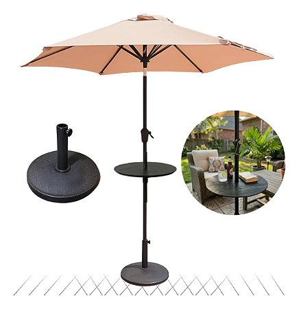 Ombrelone 2,30m Guarda Sol Com Mesa E Base Jardim Piscina Bege
