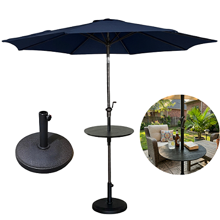 Ombrelone Guarda Sol 3 Metros com Mesa e Base 12Kg Azul Escuro