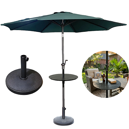 Ombrelone Guarda Sol 3 Metros com Mesa e Base 12Kg Verde Escuro