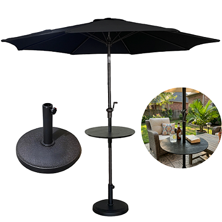 Ombrelone Guarda Sol 3 Metros com Mesa e Base 12Kg Preto