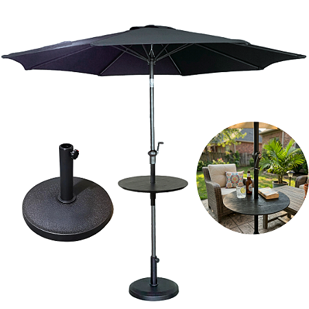 Ombrelone Guarda Sol 3 Metros com Mesa e Base 12Kg Cinza Escuro