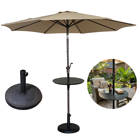 Ombrelone Guarda Sol 3 Metros com Mesa e Base 12Kg Bege