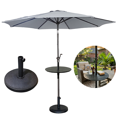Ombrelone Guarda Sol 3 Metros com Mesa e Base 12Kg Cinza