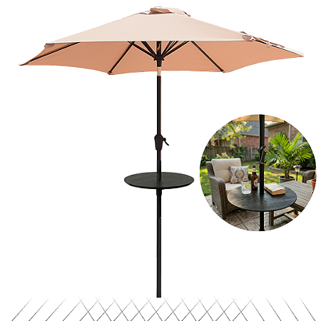 Ombrelone Central 2,30 Metros Jardim Piscina com Mesa Bege