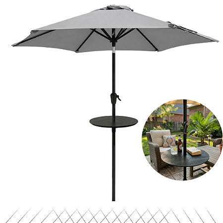 Ombrelone Central 2,30 Metros Jardim Piscina com Mesa Cinza Escuro