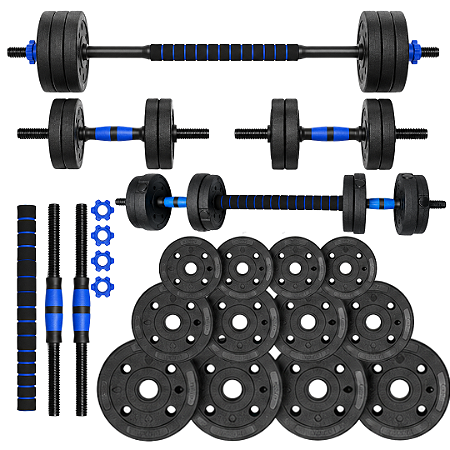 Kit Halteres 20Kg Musculação Treino Ajustável com Anilha e Barra