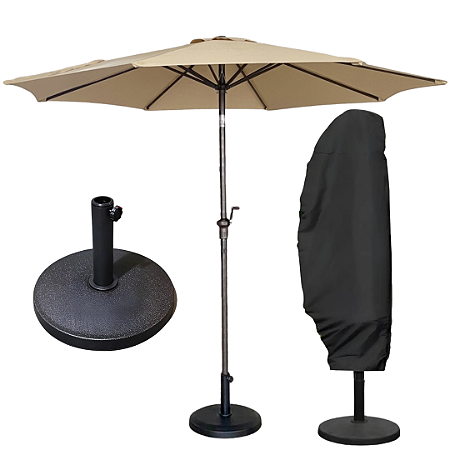 Kit Ombrelone 3m Jardim Piscina com Base 12kg e Capa UV Premium Bege