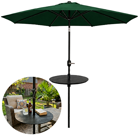 Kit Ombrelone 2,70m Central Mesa Para Praia Jardim Verde Escuro