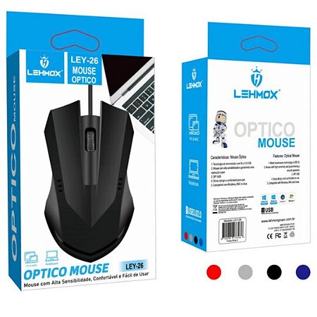 Mouse Com fio Óptico LEY-26 Lehmox Original 1600dpi USB