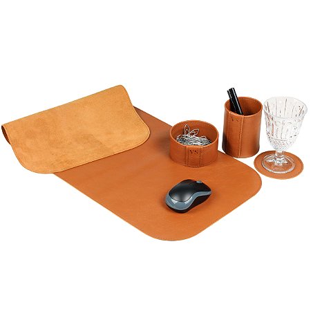 Kit Office Caramelo | 4 PEÇAS | Porta Lápis, Clips, Copo e Deskpad
