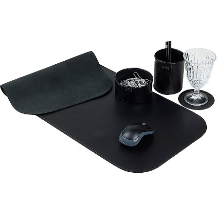 Kit Office Preto | 4 PEÇAS | Porta Lápis, Clips, Copo e Deskpad