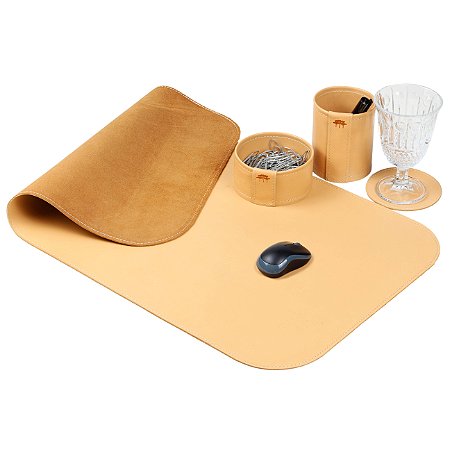 Kit Office Bege | 4 PEÇAS | Porta Lápis, Clips, Copo e Deskpad
