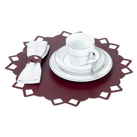 Jogo Americano Floral Couro Bordo | base prato e copo