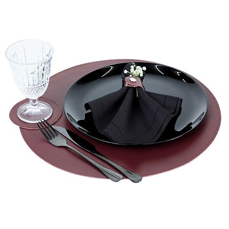 Jogo Americano Couro Bordo Redondo | base prato e copo