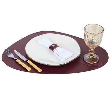 Jogo Americano Orgânico Couro Bordo | base prato e copo