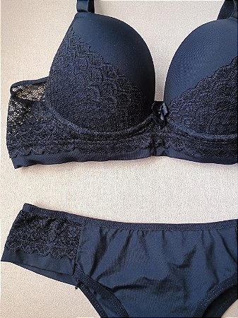 Lingerie conjunto de sutiã e calcinha tanga com renda preta