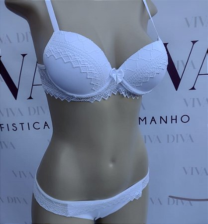 Lingerie conjunto de sutiã e calcinha tanga com renda branca