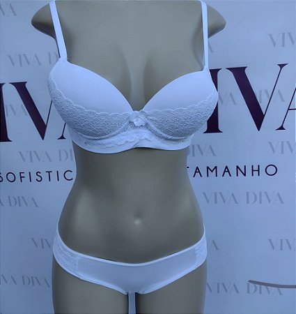 Lingerie conjunto de sutiã e calcinha tanga com renda branca