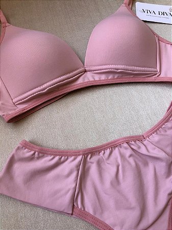 Lingerie básica conjunto de sutiã e calcinha rosa romance