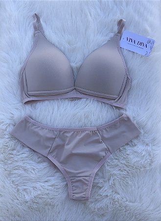 Lingerie básica conjunto de sutiã e calcinha bege