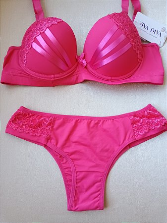 Lingerie conjunto de sutiã e calcinha tanga com renda rosa