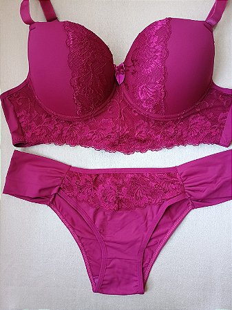 Lingerie conjunto de sutiã e calcinha plus size vinho com bojo e aro
