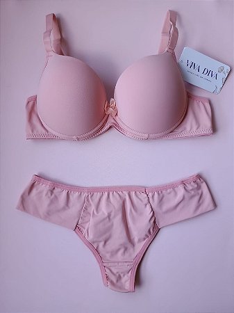 Lingerie básica conjunto de sutiã e calcinha rosa romance