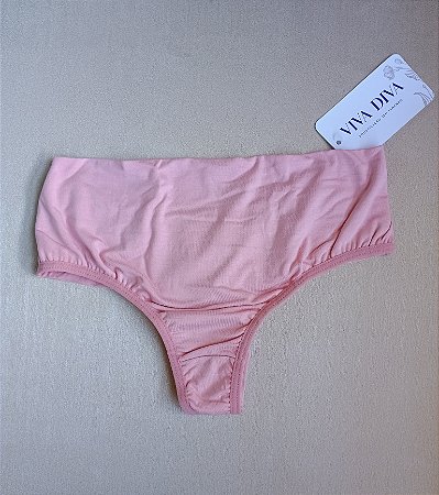 Calcinha de algodão Plus Size rosa cintura alta na frente e fio duplo