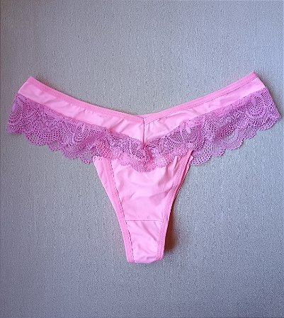 Calcinha básica rosa fio duplo com detalhe em renda