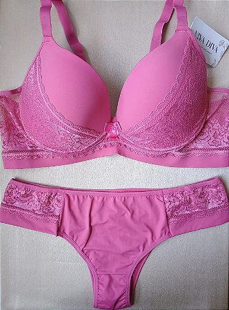 Lingerie conjunto de sutiã e calcinha plus size renda rosa antigo com bojo e aro