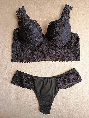 Lingerie conjunto de sutiã e calcinha com renda preta