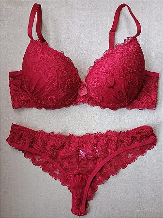 Lingerie conjunto de sutiã e calcinha renda vermelhar com bojo e aro