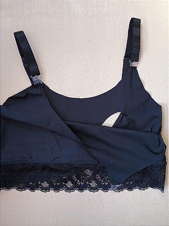 Sutiã de amamentação plus size estilo top com detalhe em renda preto