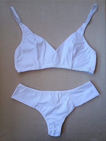 Lingerie conjunto de sutiã e calcinha sem bojo e sem aro branco