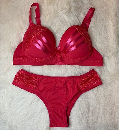 Lingerie conjunto de sutiã e calcinha Rosa Frutilly