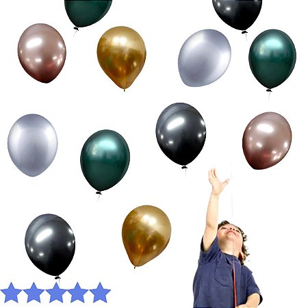 Balão Bexiga Metalizado N°5 com 25 un Cromado Várias Cores
