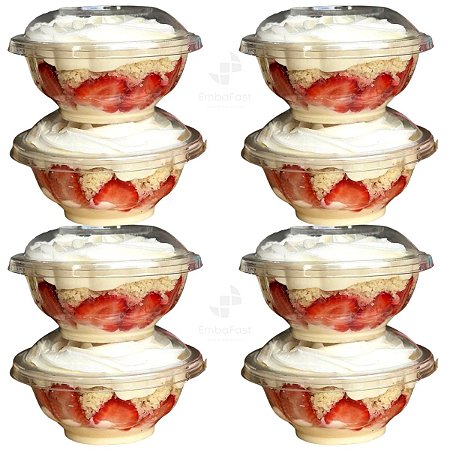 50 Embalagens Descartável Redondo 250ml P/ Bolo de Pote C/ Tampa
