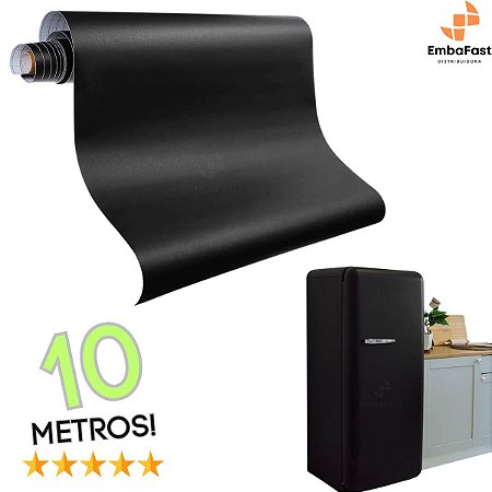 Papel Adesivo Vinílico Lavável 10 Metros Envelopamento Móvel Rolo Liso Preto Fosco Decoração Autocolante Armário Plástic
