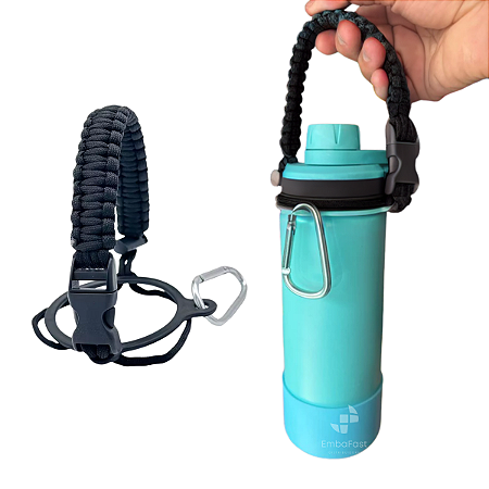 Alça Paracord Garrafa Água Térmica Suporte Portátil Cordão
