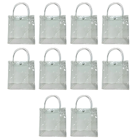 10 Sacolinha 16x15 Transparente Plástica Sacola Lembrancinha Pvc Aniversário Festa Casamento Brinde Madrinha Batizado