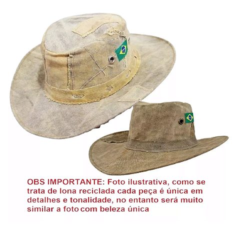 Chapéu Rústico Lona Caminhão Velha Reciclada Com Bandeira do Brasil Camping Pesca
