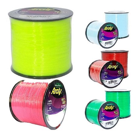 Linha Araty Best Cast Nylon Monofilamento 100 Gramas Amarelo 0,60 mm e Rosa 0,50 mm