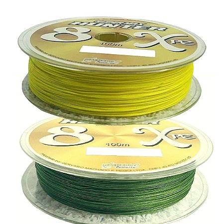Linha Multifilamento Super Premium 8 X 8Fios - Caixa de 5 X 100 Metros - 500 Metros - Amarelo Fluorescente ou Verde - Hunter