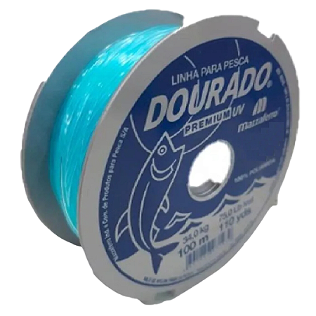 Linha de Pesca Dourado Premium na Cor Azul Carretel de 100 Metros Interligada - 0,25 0,30 com 2000 M / 0,90 mm 1000 M - Saldo de Estoque