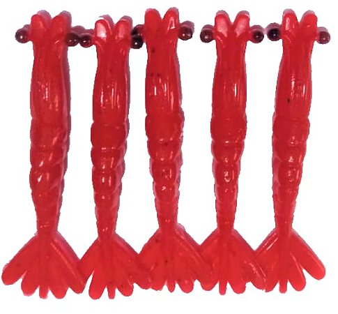 Isca Artificial Soft Camarão MAC Vermelho 5,5 7,5 8,5 Cm 5 Unidades