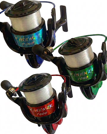Molinete de Pesca Lgu Firenze 7000 com 3 Rolamentos Azul Verde Vermelho