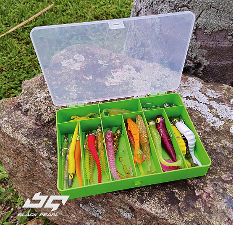 Kit de Iscas Artificiais para Pesca de Tucunaré com Estojo 22 Iscas Soft Silicone e 4 Jigs
