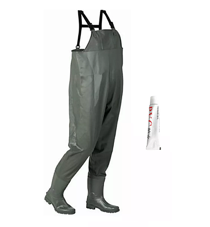 Jardineira Macacão com Bota Acoplada - Impermeável - Silicone Emborrachado - Verde Escuro - Numeração da Bota Padrão Bra