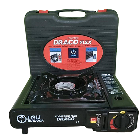 Fogareiro de Mesa a Gás Butano e Gás Tradicional - Com Maleta - Camping Sobrevivência Etc - LGU